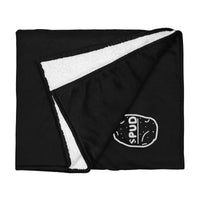 Da Sherpa Spud Blankeeee, sherpa fleece blanket in black with embroidered Scendent logo